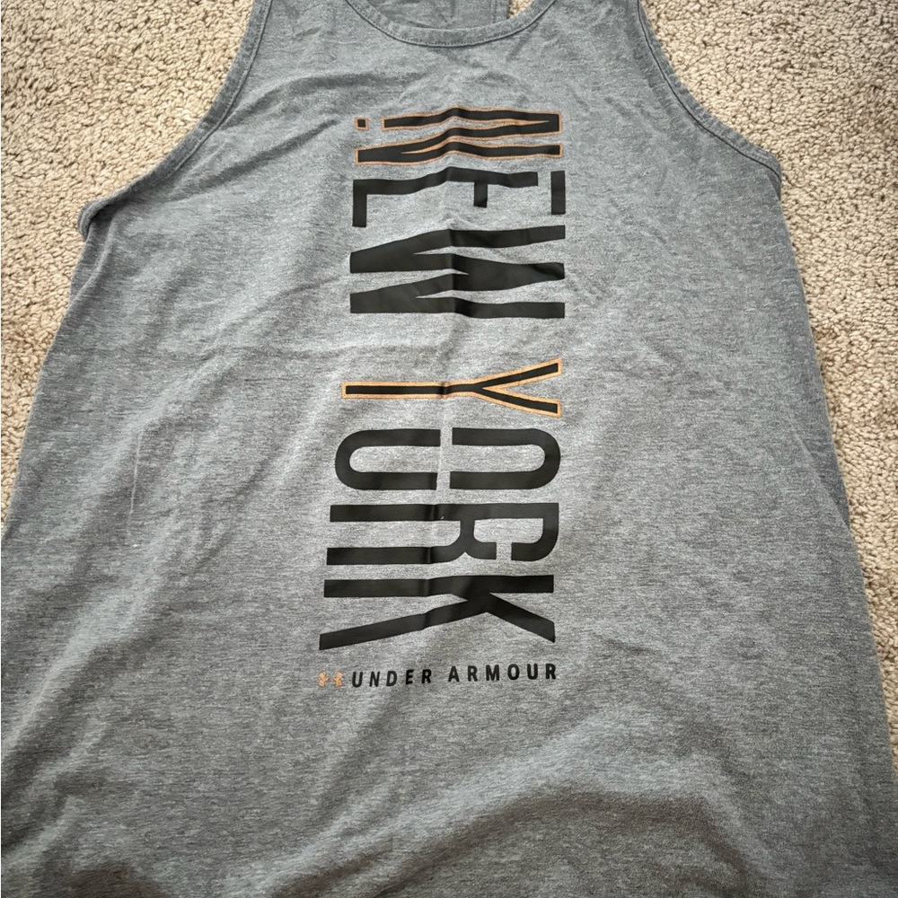 Under Armour Gray Tank Top with Black and Gold Print
